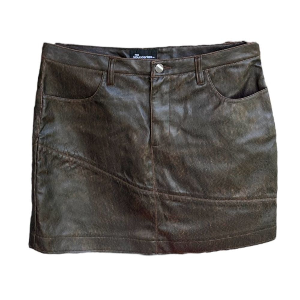 Vintage 90s Y2K Faux Leather Brown Mini Skirt Size 11 NEW